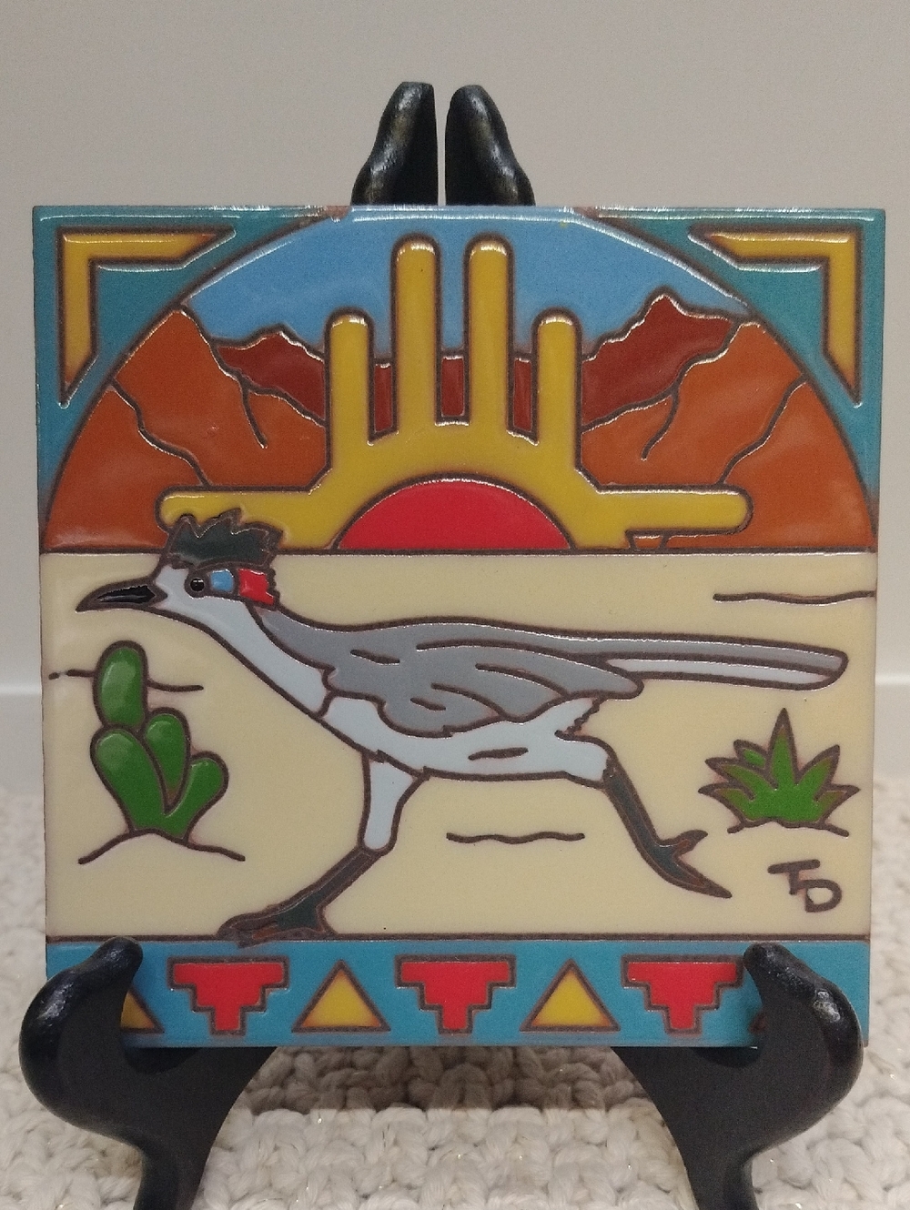 Desert Roadrunner Decorative 6x6" Redware Tile By Earthtones